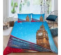 Big Ben London Single Duvet Cover Set City Buildings Bedding Single Bed Set 3D Print Soft Comfort Microfiber Quilt Cover 135x200 cm with Zipper Closure and 2 Pillowcases o.3331