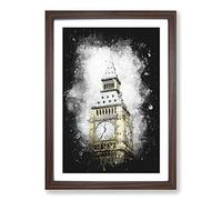 Big Ben Paint Splash Framed Print | A2 Walnut Framed Wall Art | Ready to Hang | Modern Nature Picture | Living Room Bedroom Lounge Office