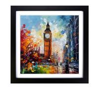 Big Ben Palette Knife Painting Framed Print | 18x18 Inch Black Framed Wall Art | Ready to Hang | Modern Historical Picture | Living Room Bedroom Lounge Office
