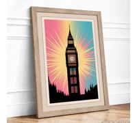 Big Ben Rising Light Retro Framed Wall Art Print A1 (84.1×59.4cm) Oak, Wall Decor for Living Room, Bedroom, Office & Home, Ready to Hang, Art Gift