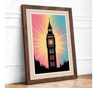 Big Ben Rising Light Retro Framed Wall Art Print A2 (59.4×42cm) Walnut, Wall Decor for Living Room, Bedroom, Office & Home, Ready to Hang, Art Gift
