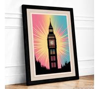 Big Ben Rising Light Retro Framed Wall Art Print A4 (29.7×21cm) Black, Wall Decor for Living Room, Bedroom, Office & Home, Ready to Hang, Art Gift