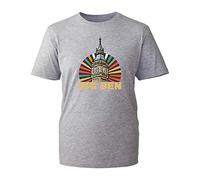 Big Ben T-Shirt, London England Clock Tower Union Jack UK Novelty Gift Unisex Kids Adults Top (HeatherGrey, XL)