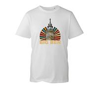 Big Ben T-Shirt, London England Clock Tower Union Jack UK Novelty Gift Unisex Kids Adults Top (White, L)