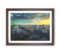 Big Ben & The London Skyline Painting Modern Art Framed Print | A3 Walnut Framed Wall Art | Ready to Hang | Modern Cityscape Picture | Living Room Bedroom Lounge Office