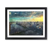Big Ben & The London Skyline Painting Modern Art Framed Print | A4 Black Framed Wall Art | Ready to Hang | Modern Cityscape Picture | Living Room Bedroom Lounge Office