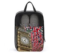 Big Ben Union Jack British Flag London England Shoe Bags for Travel Shoe Pouch Waterproof Large Shoes Storage Bag for Men Women, Travel Suitcase Shoe Organizer with Zipper & Mesh for Teens Sport