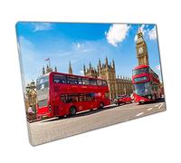 Big Ben Westminster Bridge Iconic Red Double Decker Buses London UK Landmarks Wall Art Print On Canvas Picture For Home Office Decor 61x41cm (24x16In)
