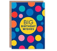 Big Birthday Wishes Card Colourful Polka Dot Design Blank Inside