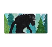 Big Black Savage Monster and Green Pine Tree Gaming Mouse Pad Extended XXL Mouse Mat with Stitched Edges Non-Slip Long Desk Pad 16x35.5in Large Desk Mat for Keyboard Home Office Gaming Work