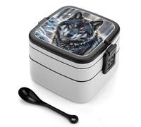 Big Black Wolf with Red Eyes Bento Box 1000ml Leak Proof Lunch Container with Removable Dividers & Spoon - BPA-Free PP Stackable Lunch Box for Work, Office, Picnic, Travel, Dining Out