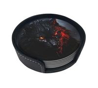 Big Black Wolf With Red Eyes Coasters For Drinks Set Of 6 Leather Tea Cup Coaster Drink Coasters For Cup Kitchen Bar Home Decor Housewarming Gift