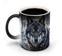 Big Black Wolf with Red Eyes Color Changing Mug 11 Oz Heat Changing Coffee Mugs Funny Magic Cup Heat Sensitive Ceramics Mug Novelty Coffee Cups Personalized Customized Gift Idea for Men & Women