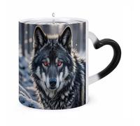 Big Black Wolf with Red Eyes Color Changing Mug Heat Changing Coffee Mugs Funny Magic Cup Heat Sensitive Travel Mug Novelty Coffee Cups Personalized Customized Gift Idea for Men & Women 11 Oz