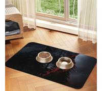 Big Black Wolf with Red Eyes Dog Food Mat, Absorbent Pet Feeding Mat for Food and Water Bowls Non-Slip Placement Pad for Floors Waterproof Quick Dry Water Dispenser Mat for Dogs Puppy Cats 12x18 Inch