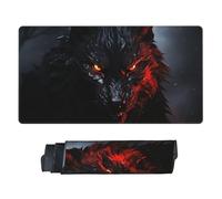 Big Black Wolf with Red Eyes Gaming Mouse Pad Extended XXL Mouse Mat with Stitched Edges Non-Slip Long Desk Pad 16x31.5in Large Desk Mat for Keyboard Home Office Gaming Work