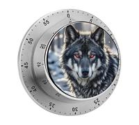 Big Black Wolf with Red Eyes Kitchen Timer 60 Minute Visual Wind Up Timers Indoor Mechanical Timers with Magnetic Base Stainless Steel Timer for Home Cooking Time Management Tool