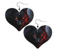 Big black wolf with red eyes Leather Earrings for Women Heart Earring Lightweight Dangle Earrings Jewelry Gifts, One Size, No Gemstone