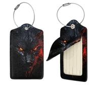 Big Black Wolf with red Eyes Luggage Tag for Suitcase PU Leather Suitcase Tag with Stainless Steel Loop and Address Card Baggage Tags Cute Bag Name Travel Tags ID Labels for Women Men 2 PCS