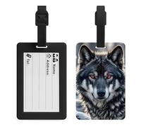 Big Black Wolf with Red Eyes Luggage Tags for Suitcases Personalized Luggage Tags Business Card Holder Travel ID Bag Tag with Address Card Quick Spot Baggage Identifier for Carry On