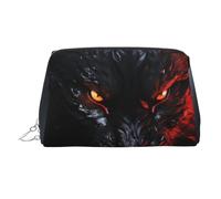 Big black wolf with red eyes Makeup Bag for Women Cosmetic Bags Leather Travel Makeup Case Organizer Waterproof Make up Pouch Open Flat Toiletry Bag Portable Storage Pouch for Travelling, Silver, One