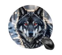 Big Black Wolf with Red Eyes Mouse Pad Round Laptop Mouse Mat Cute Computer Mousepad Keyboard Pad Non-Slip Desk Pads for Gaming Office Work Home