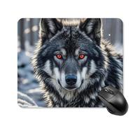 Big Black Wolf with Red Eyes Mouse Pad Square Laptop Mouse Mat Cute Computer Mousepad Keyboard Pad Non-Slip Desk Pads for Gaming Office Work Home 25 * 30cm