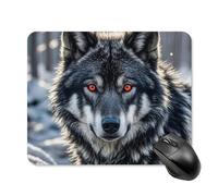 Big Black Wolf with Red Eyes Mouse Pad Square Mouse Mat Non-Slip Rubber Base Mousepad Wireless Mice Mat for Gaming, Office & Home, Waterproof Mouses Mats for Laptop/Desktop 20 * 25cm