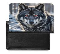 Big Black Wolf with Red Eyes Passport Holder Passport Cover Protector Essentials with Credit Card Slots for Women Men