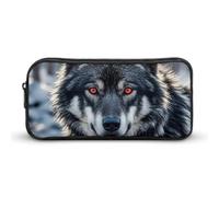 Big Black Wolf with Red Eyes Pencil Case, Large Capacity Zipper Pencil Pouch Portable Office Stationery Makeup Bag, Desk Organizer for Stationery, Travel Toiletry, Makeup, Supplies