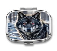 Big Black Wolf with Red Eyes Pill Case Travel Portable Pocket Pill Box 2 Compartment Medicine Case Large Capacity Daily Pill Cases Vitamin Organizer Medicine Organizer Small Pill Box