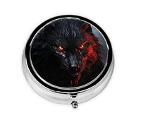 Big Black Wolf with red Eyes Pill Case with Mirror Retro 3 Compartment Pill Box Small Pill Organizer for Purse or Pocket Decorative Metal Medicine Vitamin Organizer Unique Gifts