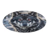Big Black Wolf with Red Eyes Round Area Rug Non Slip Backing Doormat Water Absorbent Plush Throw Low-Pile Non-Slip Floor Mat Carpet for Living Room Bedroom Entryway Nursery Room 60 * 60cm