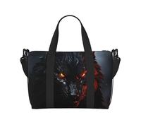 Big Black Wolf with Red Eyes Water-Resistant Crossbody Travel Bag, Large Carry-On with Adjustable Strap, Multi-Compartment Weekender for Gym, Travel, Outdoor