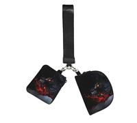 Big Black Wolf with red Eyes Wristlet Keychain Wallet Pouch with Strap Double Zipper Small Coin Purse Portable Wrist Bag for Travel Gym Daily Use