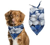 Big Blue and White Flowers Dog Bandana, Triangle Pet Scarf | Adjustable washable pet scarves, stylish soft girl boy dog scarf kerchief bibs for small medium large cat dog scarves gifts