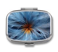 Big Blue Flower Pill Box 2 Compartment, Portable Pill Case with Mirror for Pocket Purse Travel, Mini Metal Medicine Organizer for Vitamins Fish Oil