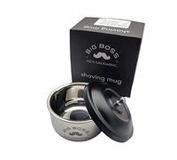 Big Boss Shaving Shaving Bowl with Lid 4 Inch Diameter Large Deep Size Stainless Steel Mirror Smooth Finish Shave Soap Cup Mug- Rest Free (Black Lid)