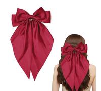 Big Bow Hair Clip, Large Bowknot Hair Barrette with Long Ribbon, Solid Color Silky Satin French Hairpin, Vintage Red Metal Hair Bow Hair Styling Accessories for Christmas Party