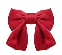Big Bow Hair Clips, Soft Satin Silky Hair Bows Solid Color Hair Clips, Big Bow Hair Clips, Barrettes Big Bowknot Butterfly Chiffon Spring Hairpins French Style for Women Lady Girls (Red, One Size)