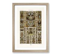 Big Box Art 17th Century Pattern with Horses by Albert Racinet Framed Wall Art Picture Print Ready to Hang, Oak A2 (62 x 45 cm)