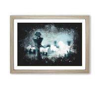 Big Box Art A Chess Battle Paint Splash Framed Wall Art Picture Print Ready to Hang, Oak A2 (62 x 45 cm)
