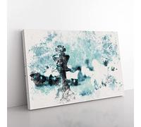 Big Box Art A Chess Battle Watercolour Canvas Wall Art Print Ready to Hang Picture, 76 x 50 cm (30 x 20 Inch), Teal, Turquoise, Blue, White