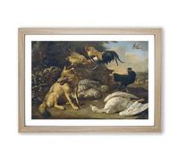Big Box Art A Fox with Hens and A Goose by Melchior D'Hondecoeter Framed Wall Art Picture Print Ready to Hang, Oak A2 (62 x 45 cm)
