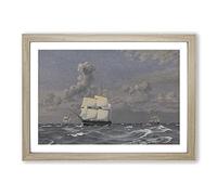 Big Box Art A Frigate Ship by Christoffer Wilhelm Eckersberg Framed Wall Art Picture Print Ready to Hang, Oak A2 (62 x 45 cm)