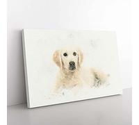 Big Box Art A Golden Retriever Puppy in Abstract Canvas Wall Art Print Ready to Hang Picture, 76 x 50 cm (30 x 20 Inch), White, Beige, Brown
