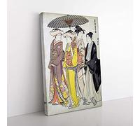 Big Box Art A Lady & Maids by Torii Kiyonaga Painting Canvas Wall Art Print Ready to Hang Picture, 76 x 50 cm (30 x 20 Inch), Grey, Brown, Black, Yellow