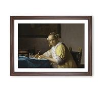 Big Box Art A Lady Writing A Letter by Johannes Vermeer Framed Wall Art Picture Print Ready to Hang, Walnut A2 (62 x 45 cm)