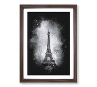 Big Box Art A Moody Eiffel Tower in Paris France Paint Splash Framed Wall Art Picture Print Ready to Hang, Walnut A2 (62 x 45 cm)