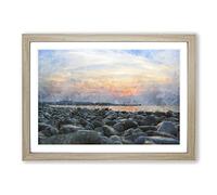 Big Box Art A Pebble Beach Painting Framed Wall Art Picture Print Ready to Hang, Oak A2 (62 x 45 cm)